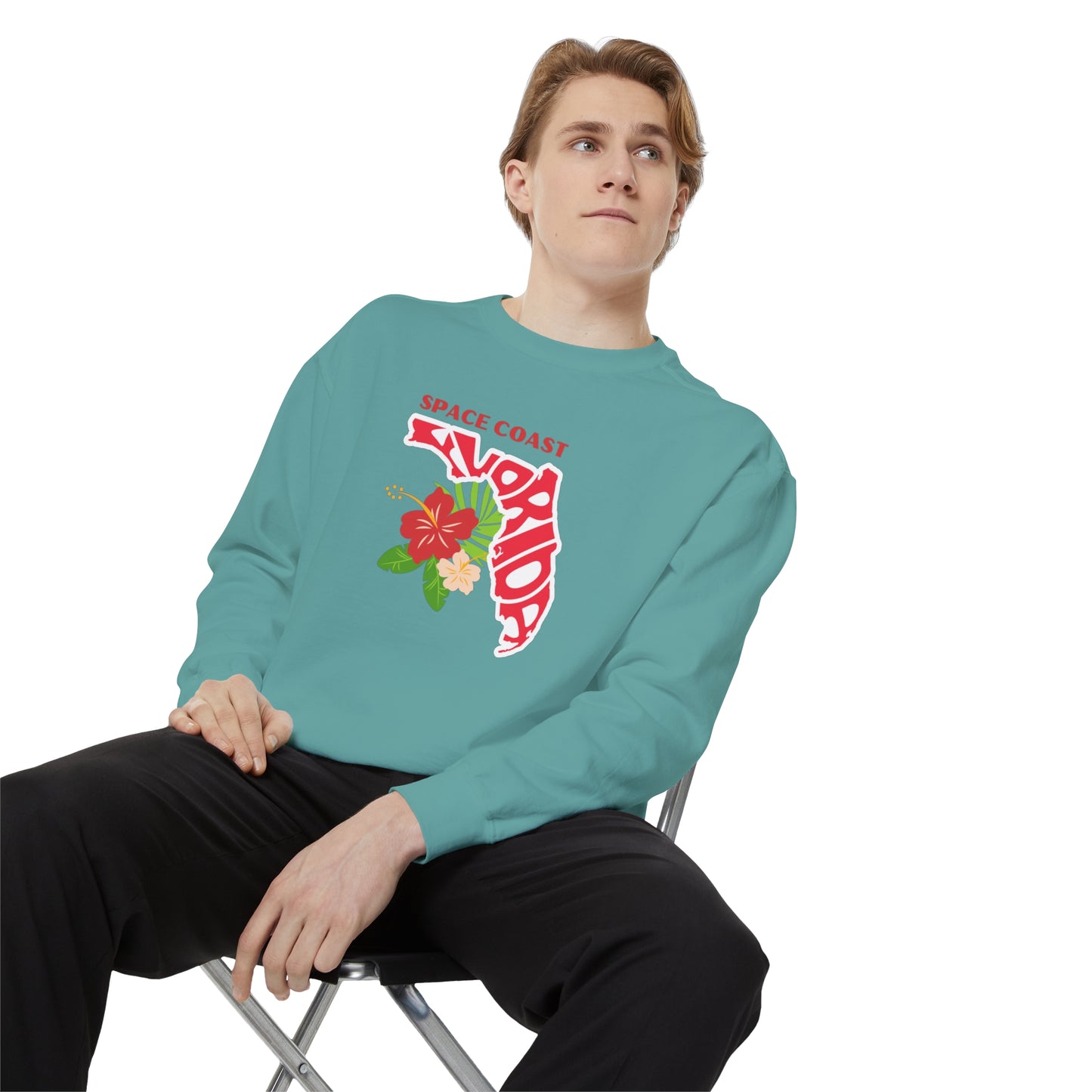 Space Coast Floral Unisex Garment-Dyed Sweatshirt