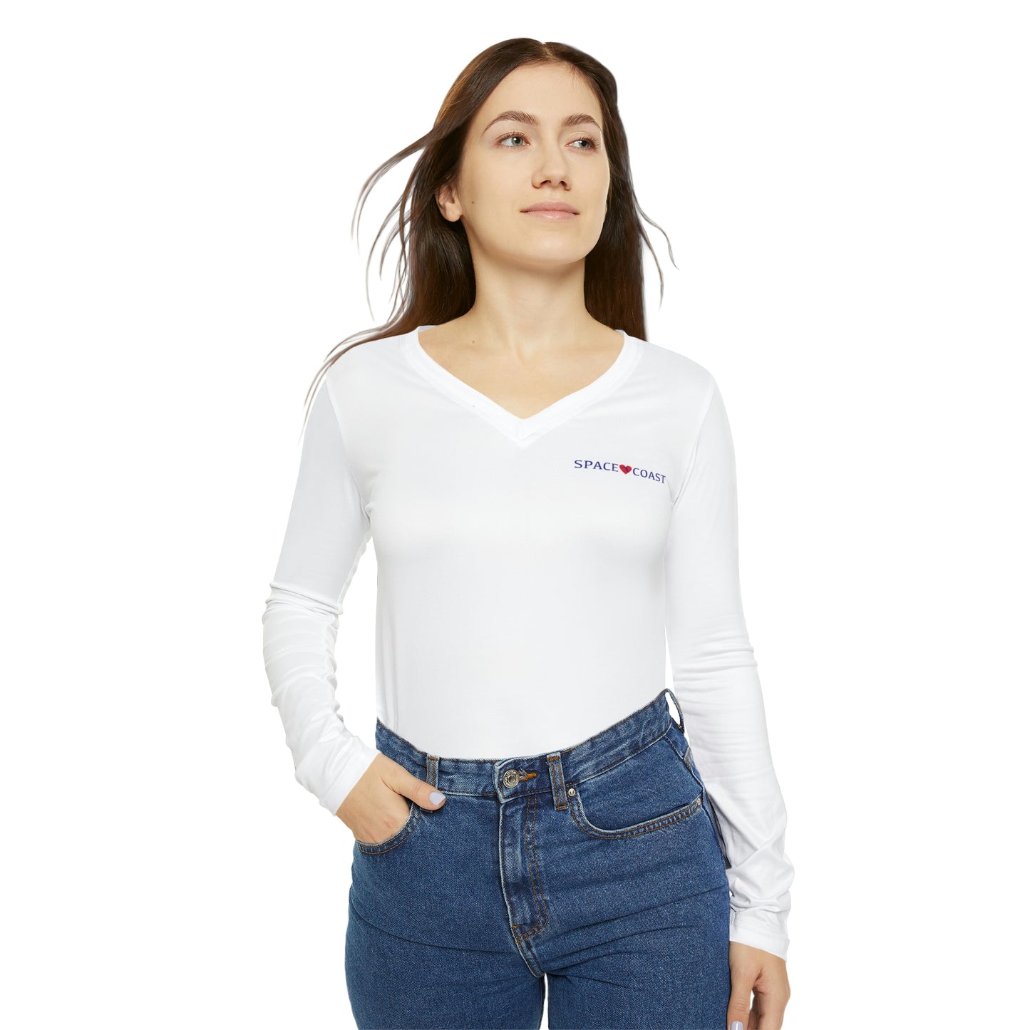 Space Coast Love Women's Long Sleeve V-neck Shirt (AOP)