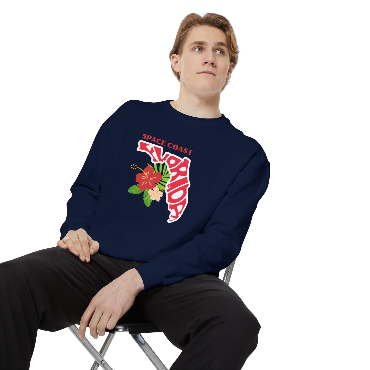 Space Coast Floral Unisex Garment-Dyed Sweatshirt