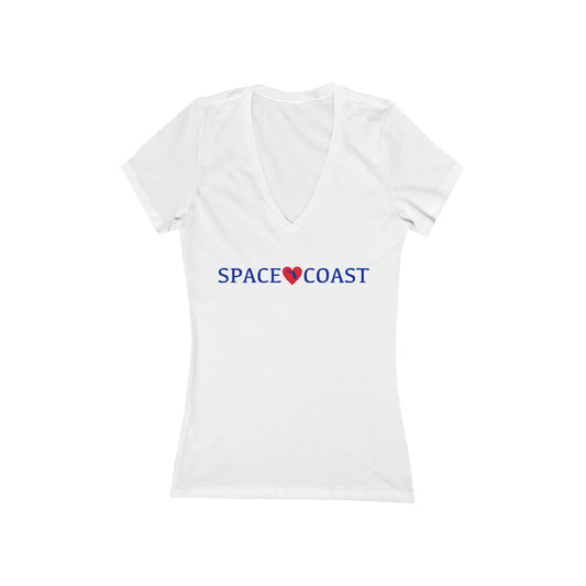 Space Coast Love Women's Jersey Short Sleeve Deep V-Neck Tee