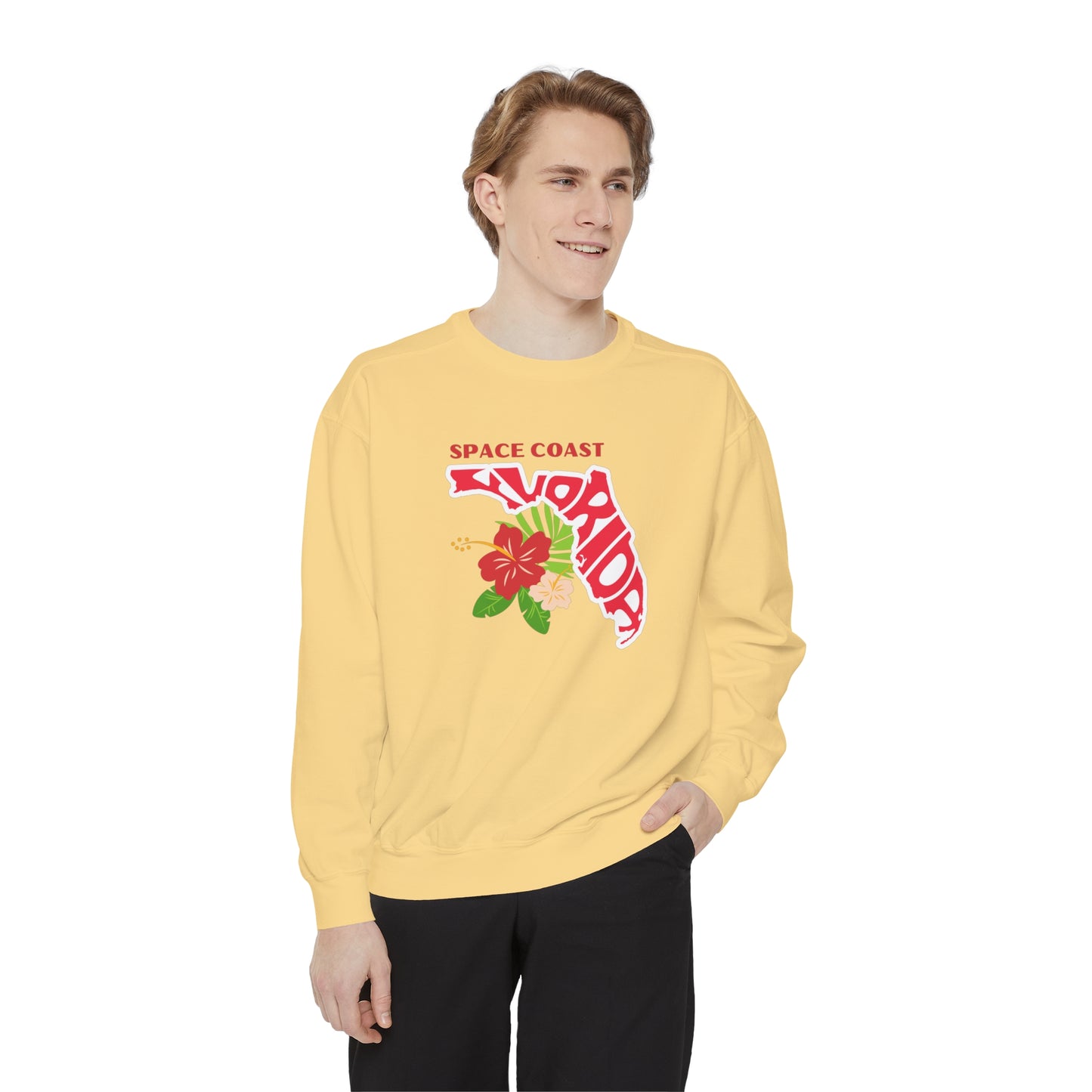 Space Coast Floral Unisex Garment-Dyed Sweatshirt