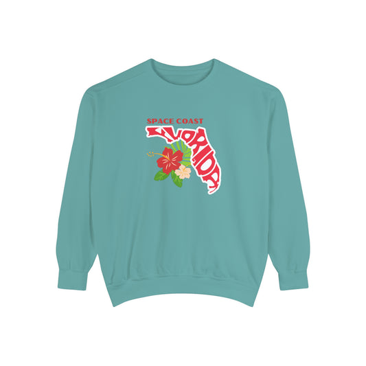 Space Coast Floral Unisex Garment-Dyed Sweatshirt