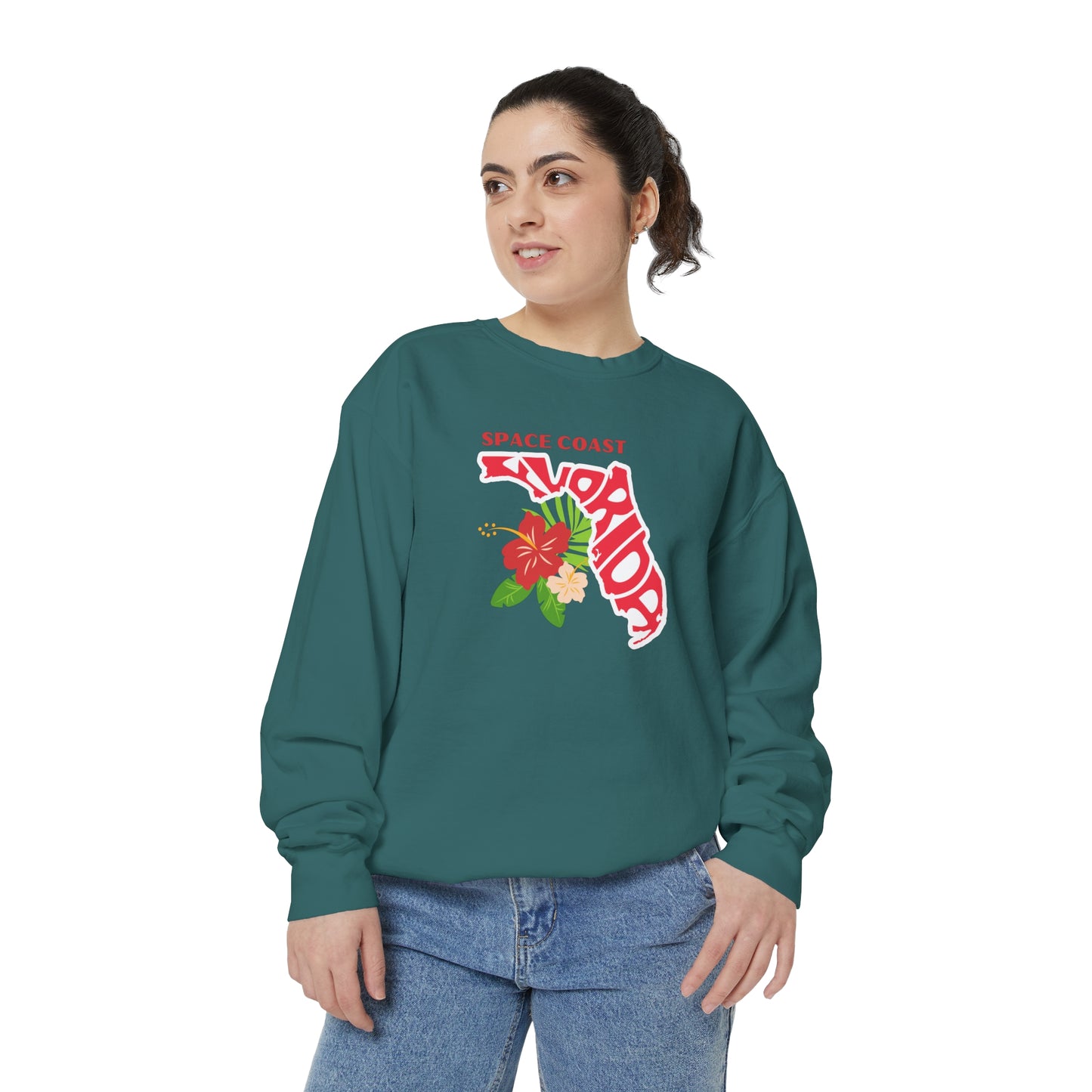 Space Coast Floral Unisex Garment-Dyed Sweatshirt